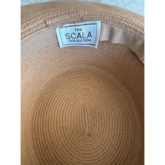 Scala Collection Women Wide-Brim Tan Straw Sun Hat Classic Boater Style - Picture 5 of 7